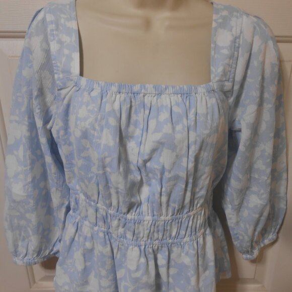 NEW FREE ASSEMBLY LIGHT BLUE FLORAL SQUARE NECK BLOUSE TOP SZ SMALL LINED - Picture 8 of 9
